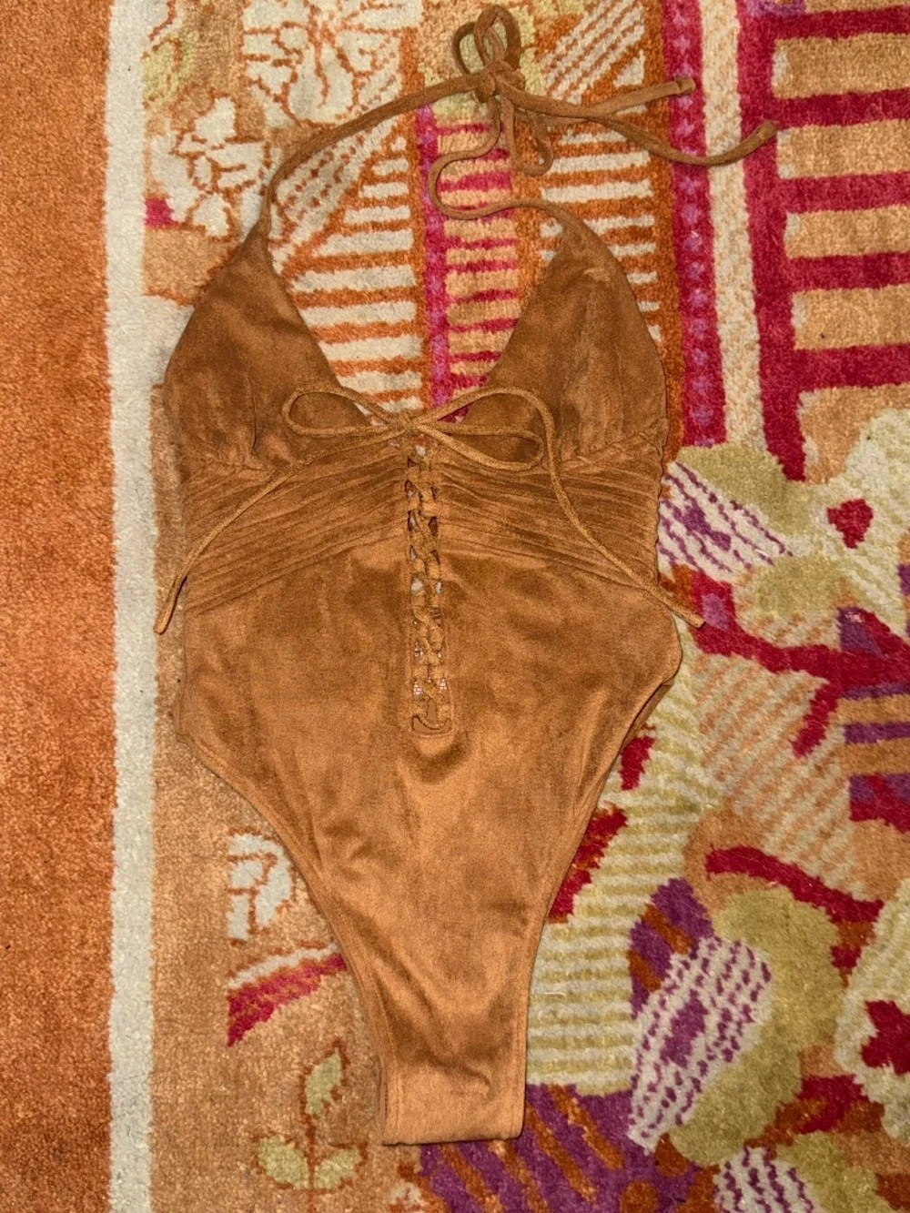 Frankies bikinis bella hadid barrel suede one piece swimsuit tan Xs
